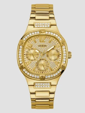 Montres multifonctionnelles dorées et ornées de cristaux