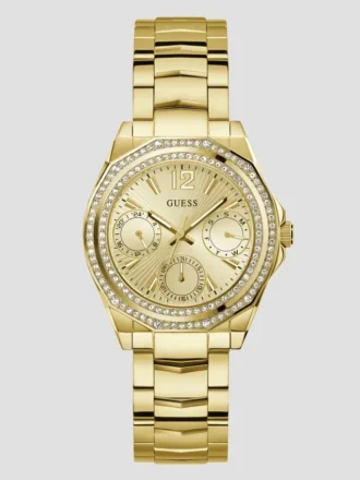 Montres multifonctionnelles dorées et ornées de cristaux
