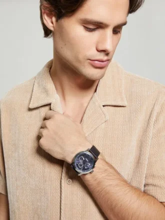 Montres multifonctionnelles en cuir argenté