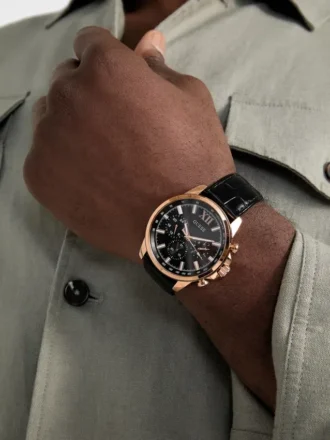 Montres multifonctionnelles en cuir couleur or rose
