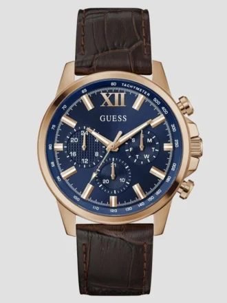 Montres multifonctionnelles en or rose et cuir marron