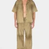 Pantalon ample en daim avec boutons-pression Pantalon ample en daim avec boutons-pression