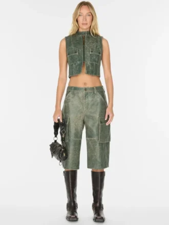 Pantalon cargo en cuir craquelé