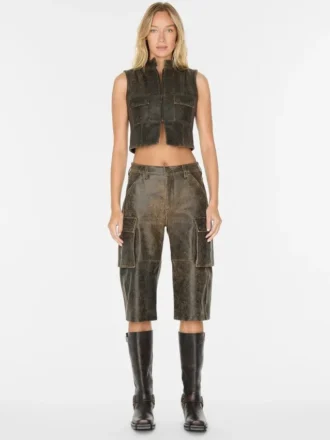 Pantalon cargo en cuir craquelé