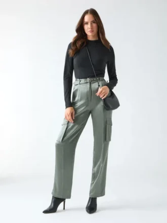 Pantalon cargo en satin Fannie