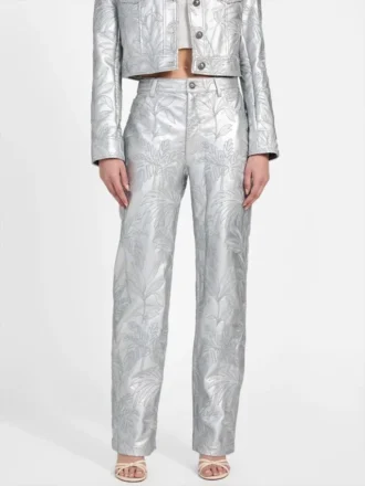 Pantalon Clelia en simili cuir brodé