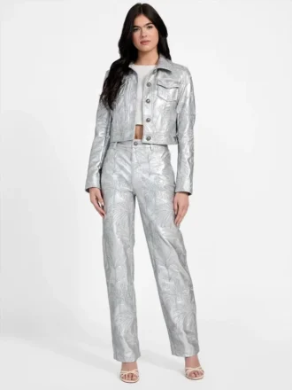 Pantalon Clelia en simili cuir brodé