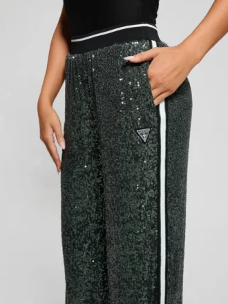 Pantalon droit long à mini-paillettes Pantalon droit long à mini-paillettes