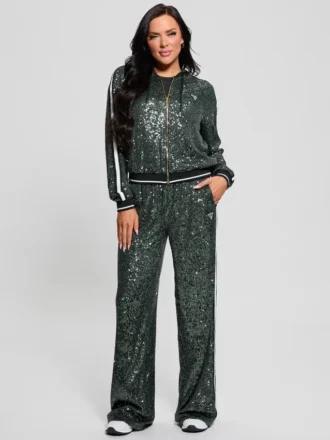 Pantalon droit long à mini-paillettes Pantalon droit long à mini-paillettes