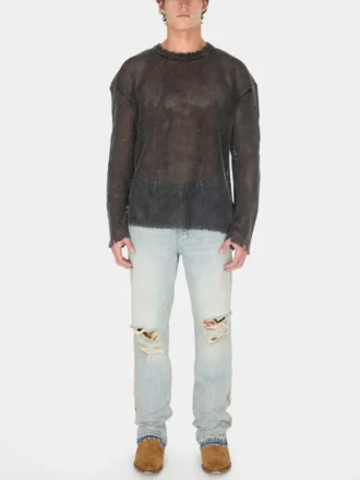 Pantalon évasé en denim vieilli Pantalon évasé en denim vieilli