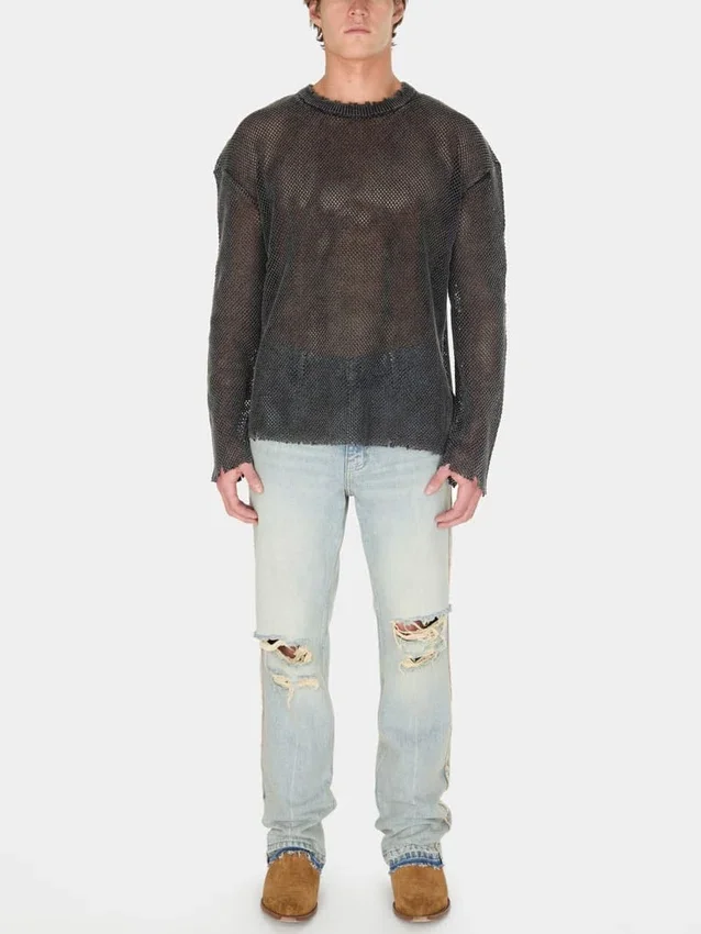 Pantalon évasé en denim vieilli Pantalon évasé en denim vieilli