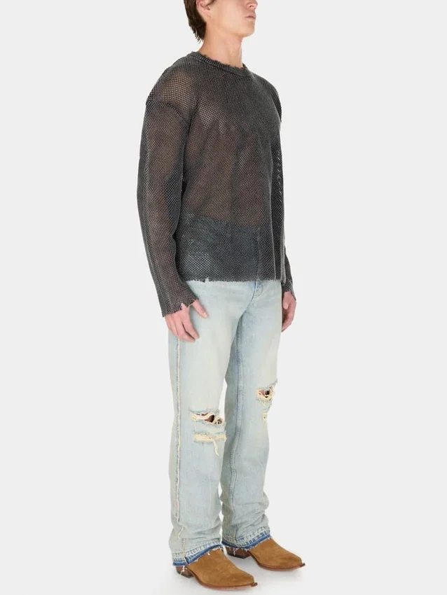 Pantalon évasé en denim vieilli Pantalon évasé en denim vieilli