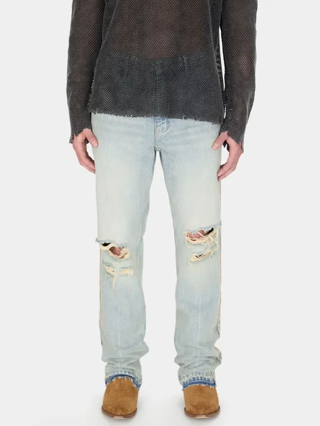 Pantalon évasé en denim vieilli Pantalon évasé en denim vieilli