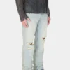 Pantalon évasé en denim vieilli Pantalon évasé en denim vieilli