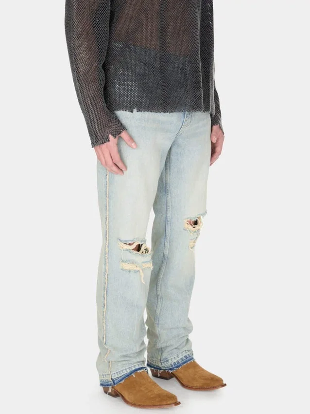 Pantalon évasé en denim vieilli Pantalon évasé en denim vieilli