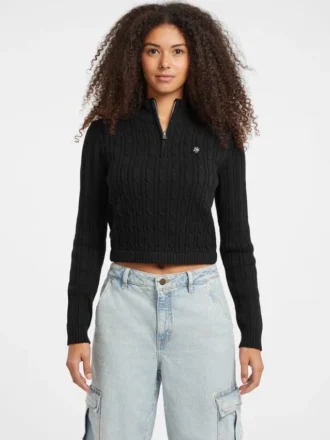 Pull court à demi-zip en maille torsadée