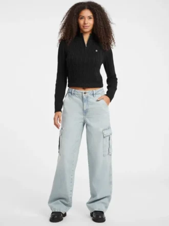 Pull court à demi-zip en maille torsadée