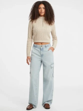 Pull court à demi-zip en maille torsadée