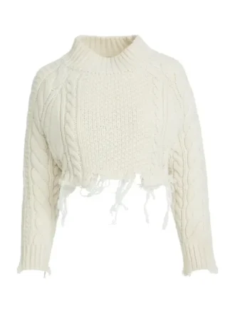 Pull en laine mélangée à mailles torsadées