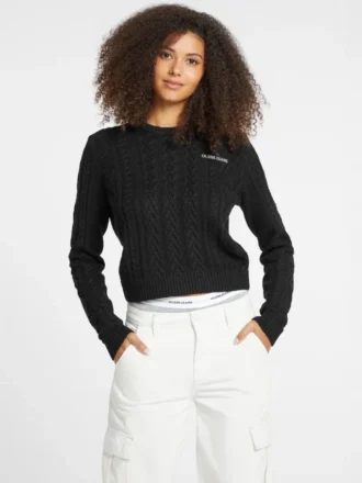 Pull en laine mélangée à mailles torsadées