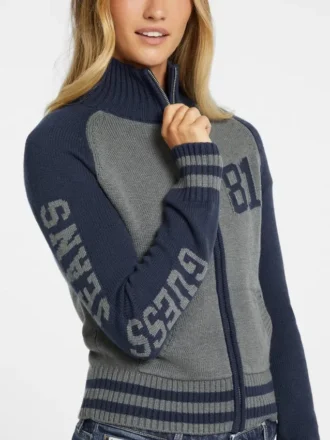 Pull zippé en laine mélangée avec logo Varsity