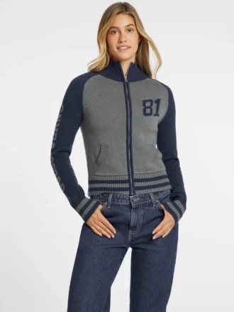 Pull zippé en laine mélangée avec logo Varsity
