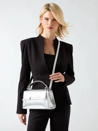 Sac à main à poignées supérieures en cuir métallisé Iris
