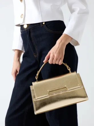 Sac à main à poignées supérieures en cuir métallisé Iris