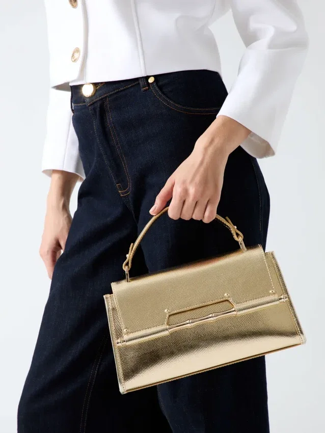 Sac à main à poignées supérieures en cuir métallisé Iris Sac à main à poignées supérieures en cuir métallisé Iris