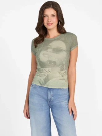 T-shirt à col rond imprimé effet brûlé