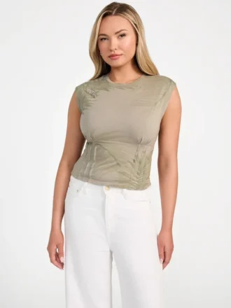 T-shirt corset à motif feuilles de palmier