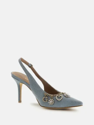 Talons à bride arrière en denim avec breloques Naska