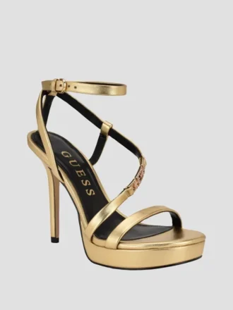 Talons à plateforme avec logo en chaîne et strass