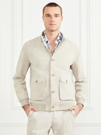 Veste aviateur en cuir suédé