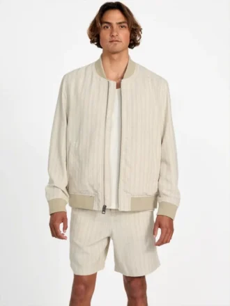 Veste aviateur en lin rayé Eco Fletcher