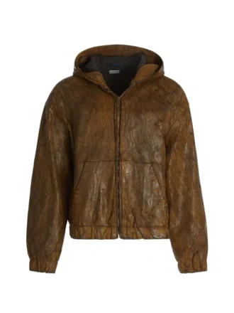 Veste à capuche en denim enduit