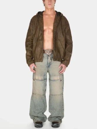 Veste à capuche en denim enduit