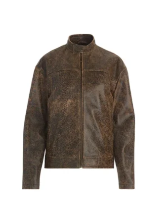 Veste de motard en cuir craquelé