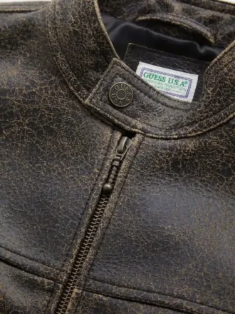 Veste de motard en cuir craquelé