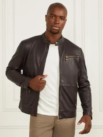 Veste de motard en cuir véritable
