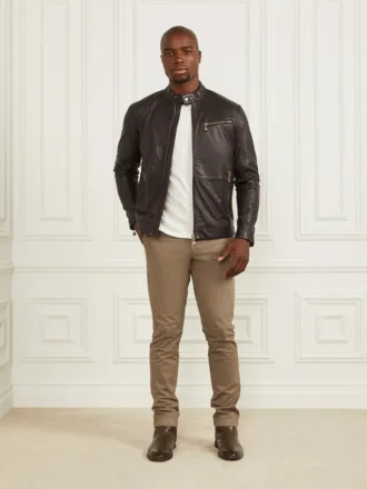 Veste de motard en cuir véritable