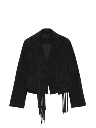 Veste à franges en daim noir