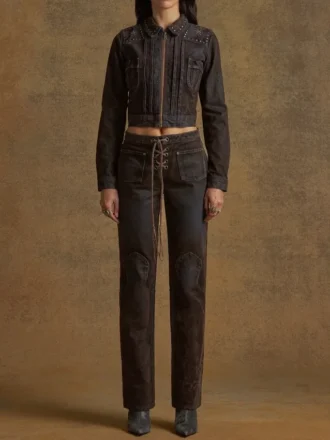 Veste zippée en velours de denim